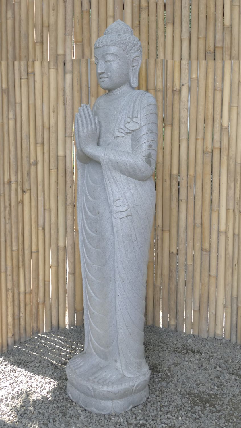  Product image 3 of the product “Standing Buddha made of Riverstone, position Namaskara , H. 180cm. ”